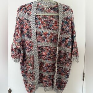 Noisy May Multicolor Marled Open-Front Cardigan - Gray, Pink, Blue, Coral XS